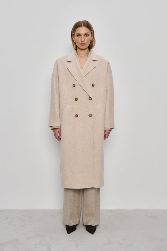 Liam Beige Wool Coat with silk and camel wool 