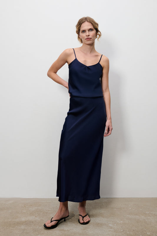 Jedwabna spódnica Roanne Maxi Navy Blue