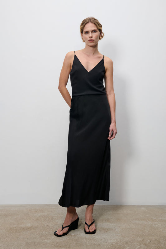 Roanne Maxi Black silk skirt