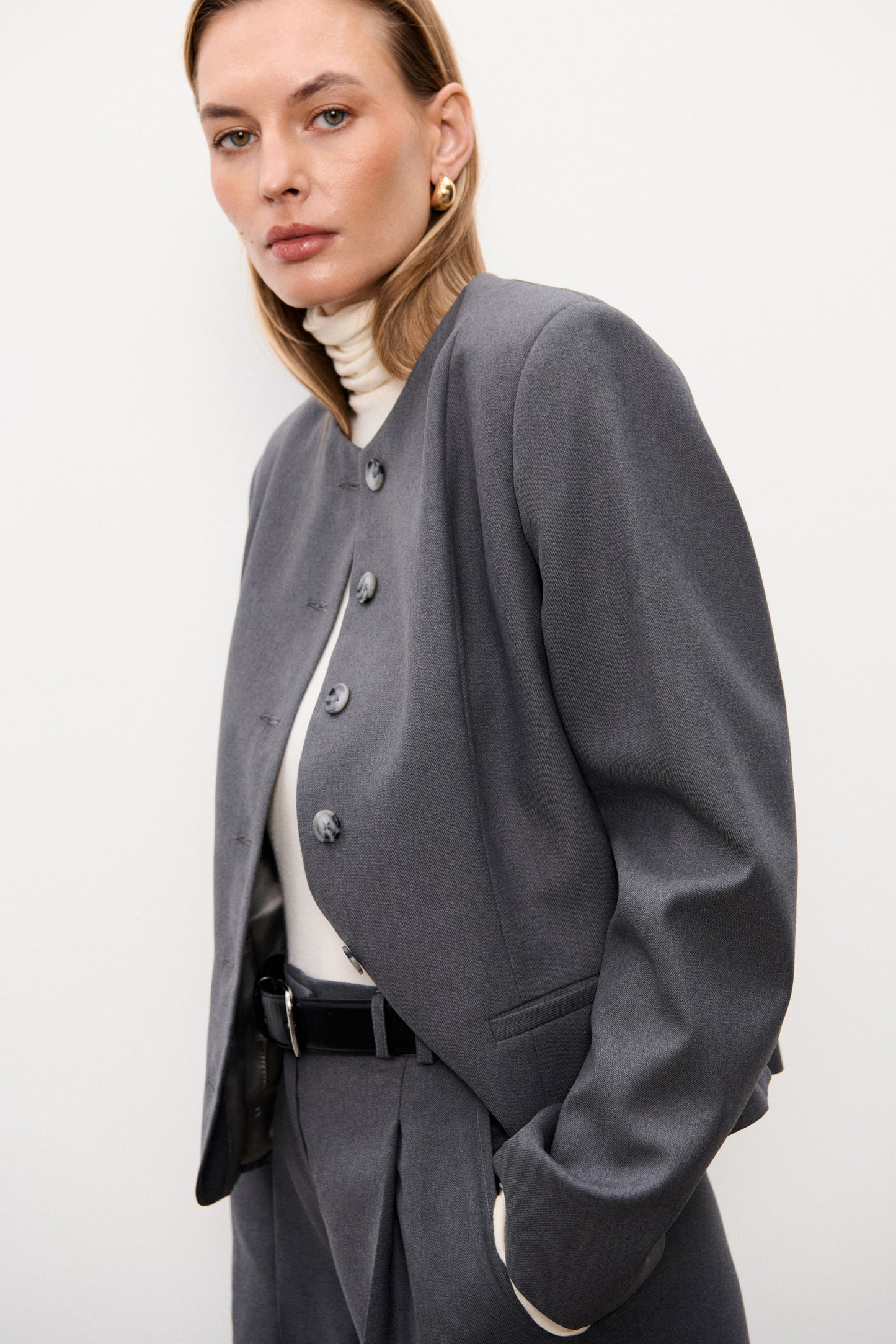 Marynarka Cropped Harry Light Grey